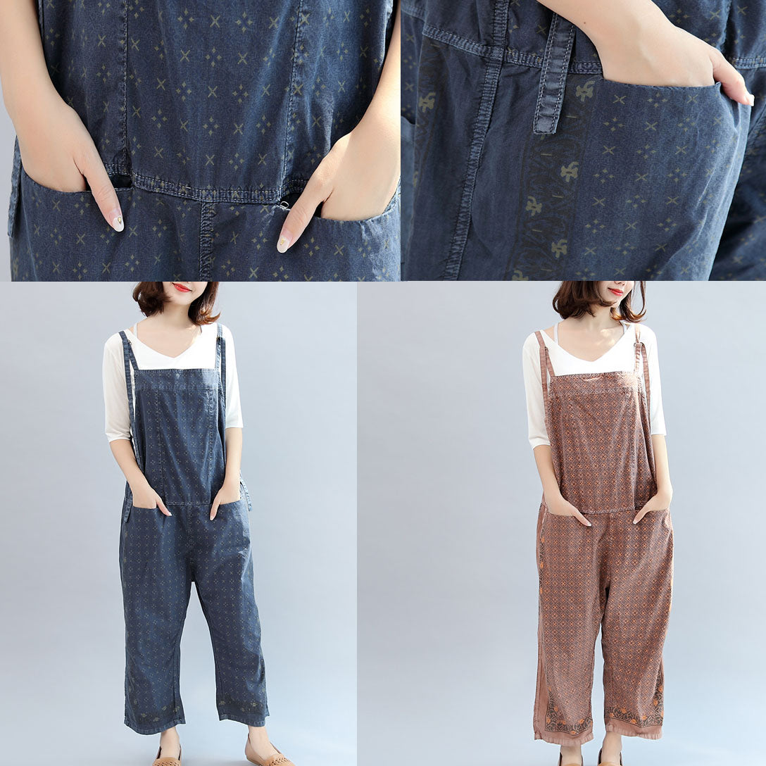 2025 fall blue print cotton pants plus size jumpsuit pants