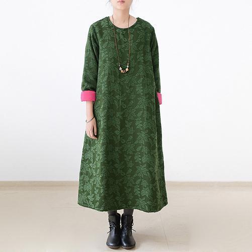 2025 fall jade green embroidered cotton caftans plus size cotton dresses