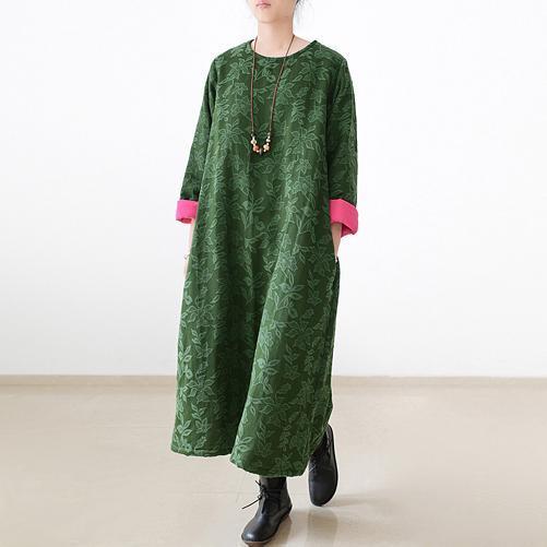 2025 fall jade green embroidered cotton caftans plus size cotton dresses