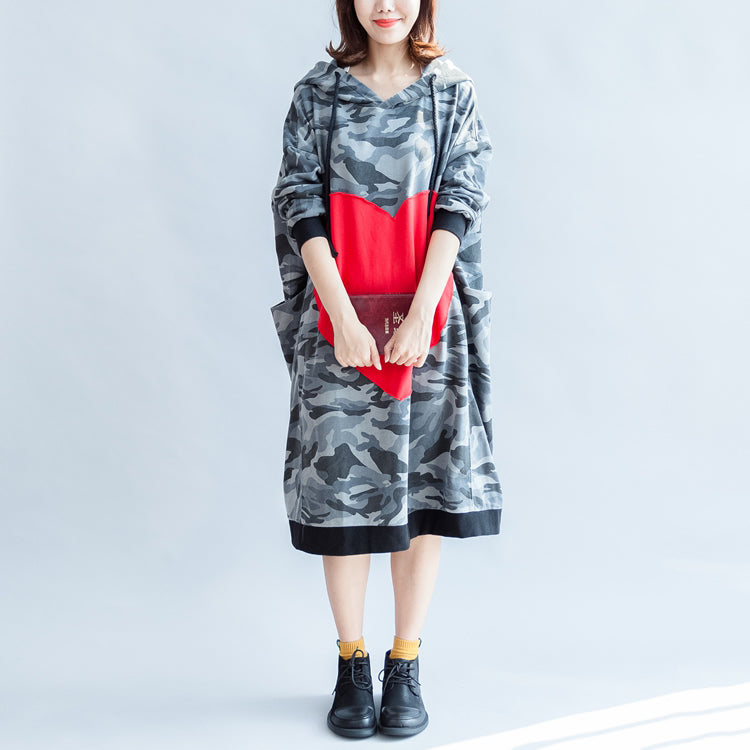 2025 fall prints ruffles black cotton shift dresses hooded oversize casual dress patchwork loving heart