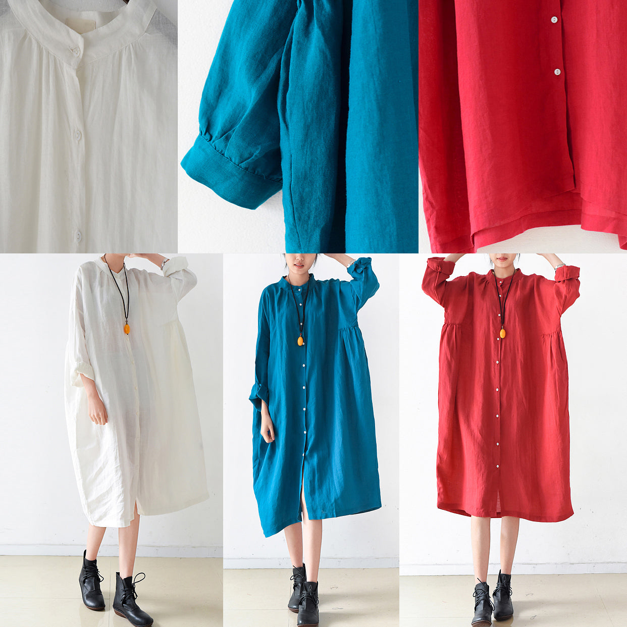 2025 fall red linen dresses plus size casual shirt dress oversize linen clothing