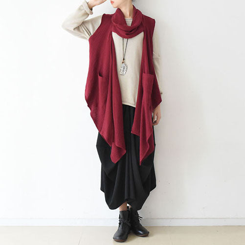 2025 fall winter  scarf vest red linen tops original design linen outfits