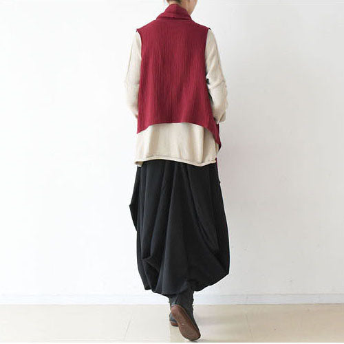 2025 fall winter  scarf vest red linen tops original design linen outfits