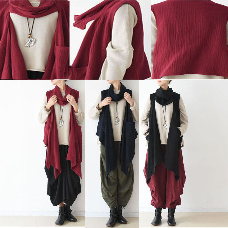 2025 fall winter  scarf vest red linen tops original design linen outfits