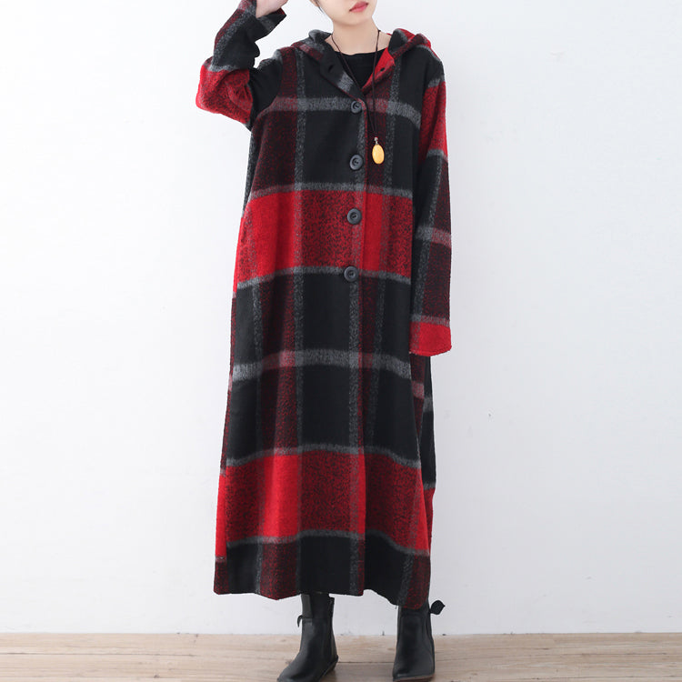 2025 green woolen coat casual trench coat plaid long coats hooded