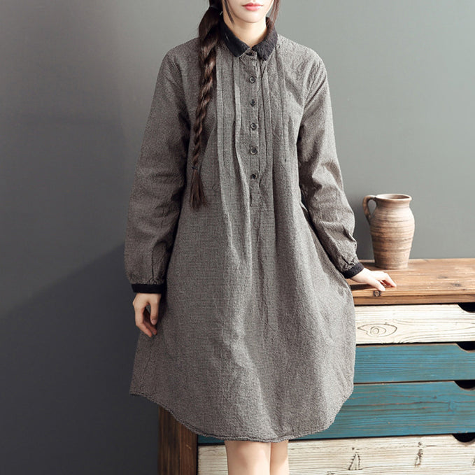 2025 lapel cotton warm mid dresses oversize high waist casual cotton dress