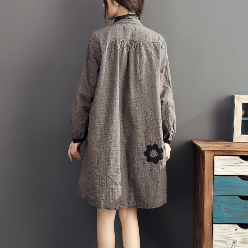 2025 lapel cotton warm mid dresses oversize high waist casual cotton dress