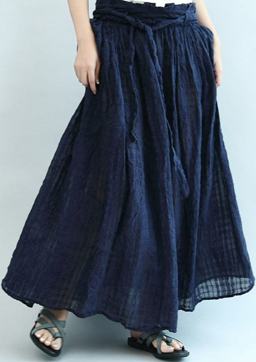 2025 navy linen maxi skirts oversize elastic waist summer skirts