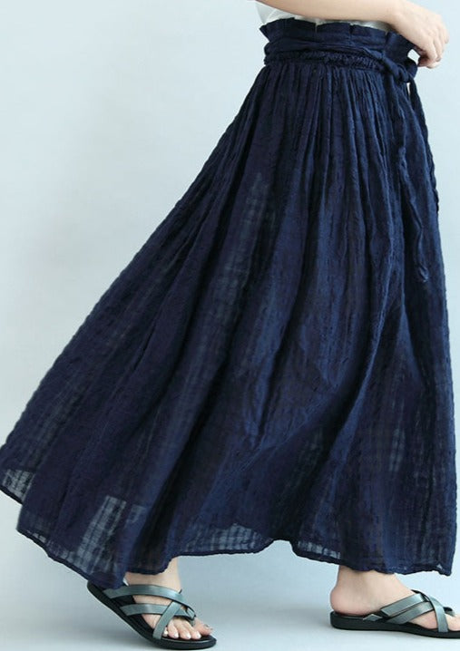 2025 navy linen maxi skirts oversize elastic waist summer skirts