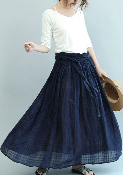 2025 navy linen maxi skirts oversize elastic waist summer skirts