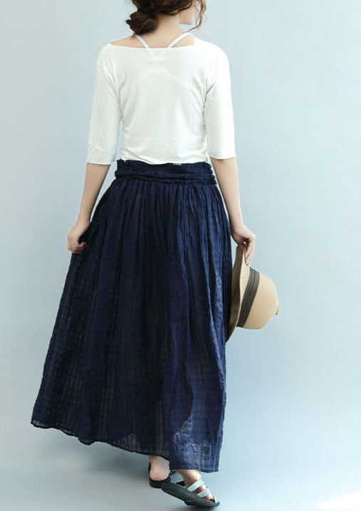 2025 navy linen maxi skirts oversize elastic waist summer skirts