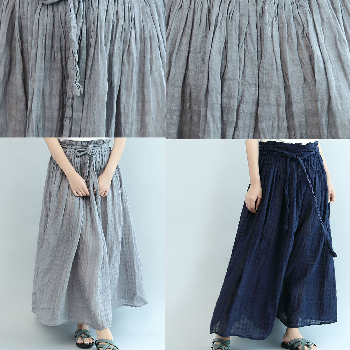 2025 navy linen maxi skirts oversize elastic waist summer skirts