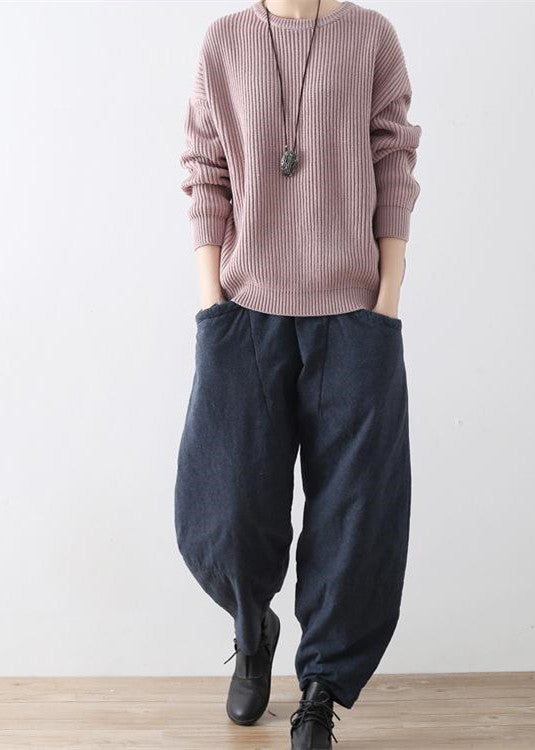 2025 winter dark blue cotton pants warm thick oversized linen pants casual cozy style