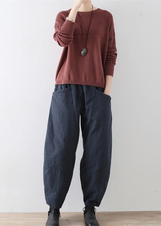 2025 winter dark blue cotton pants warm thick oversized linen pants casual cozy style