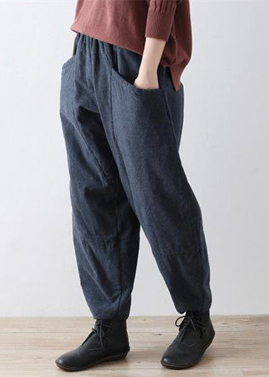 2025 winter dark blue cotton pants warm thick oversized linen pants casual cozy style