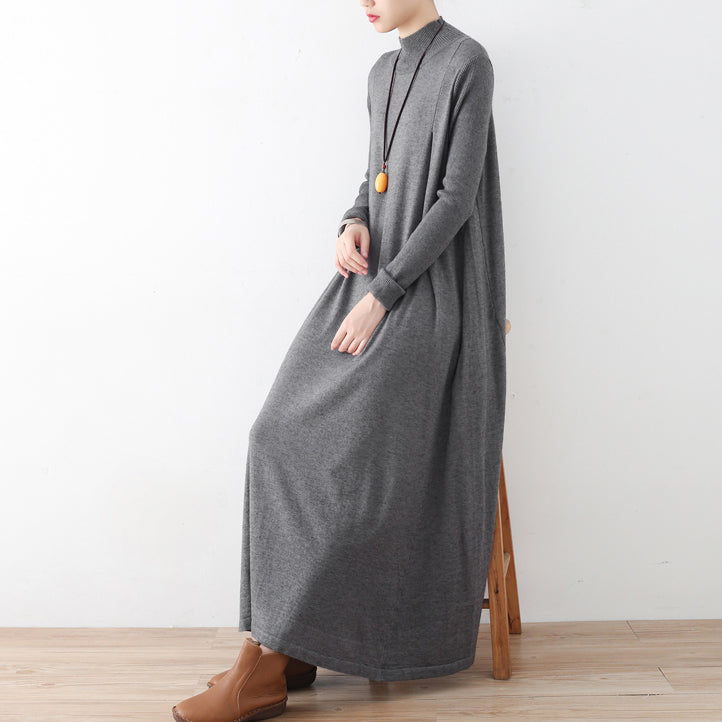 2025 winter gray knit maxi dresses elegant warm woolen dresses caftans gown