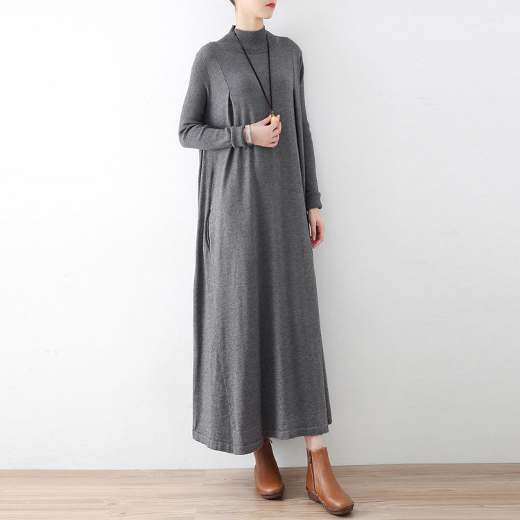 2025 winter gray knit maxi dresses elegant warm woolen dresses caftans gown