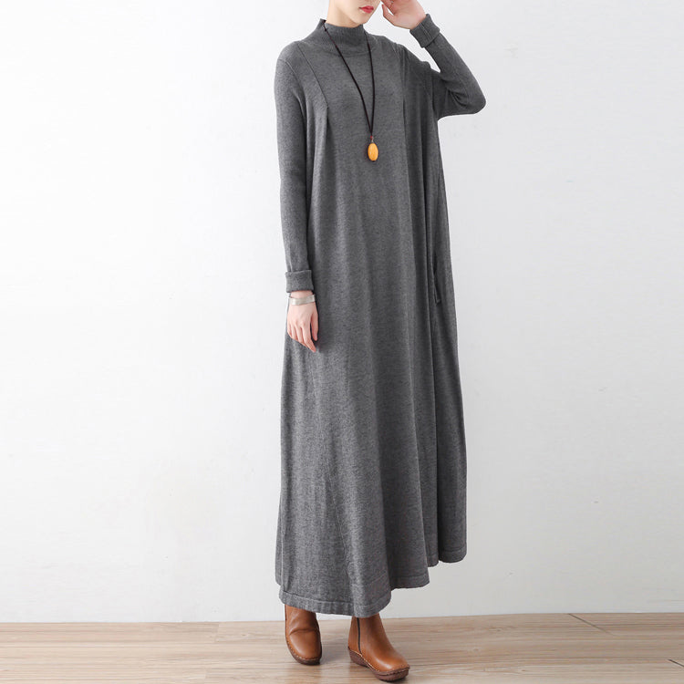 2025 winter gray knit maxi dresses elegant warm woolen dresses caftans gown