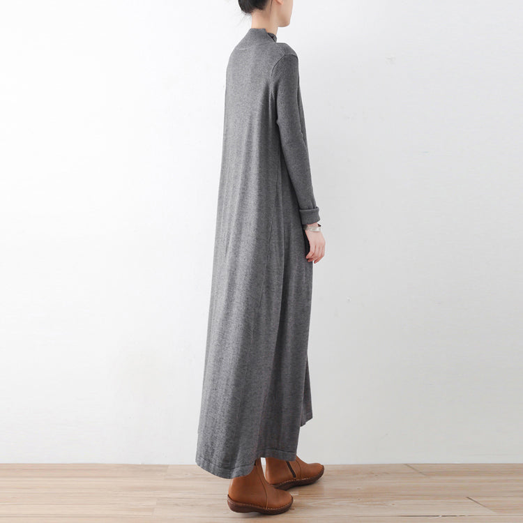 2025 winter gray knit maxi dresses elegant warm woolen dresses caftans gown