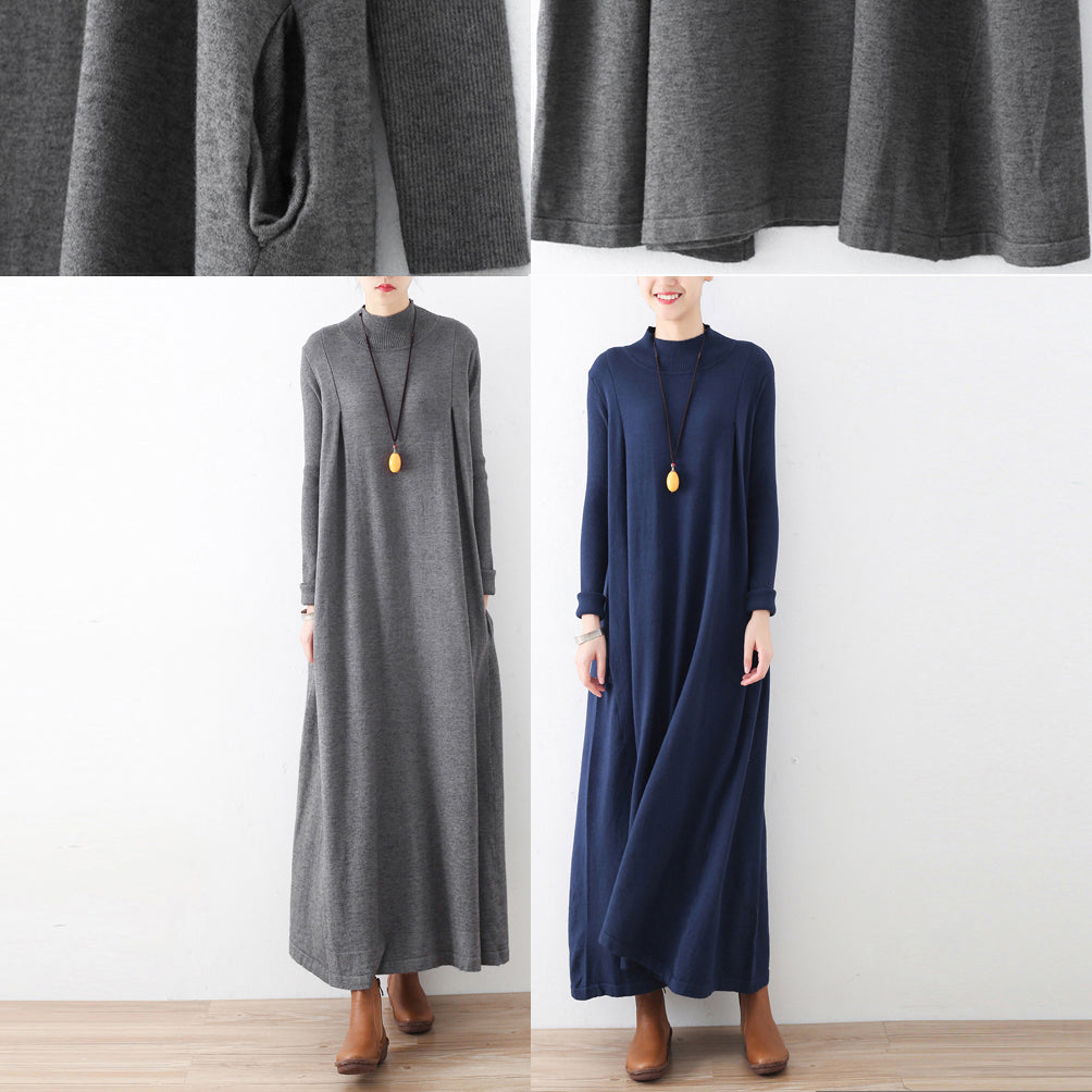 2025 winter gray knit maxi dresses elegant warm woolen dresses caftans gown