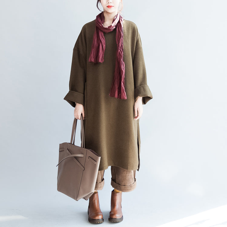 2025 winter olive woolen dresses warm plus size winter dress shift dresses