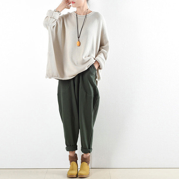 2025 winter pants green warm cotton carrot pants oversize elastic waist to 104cm