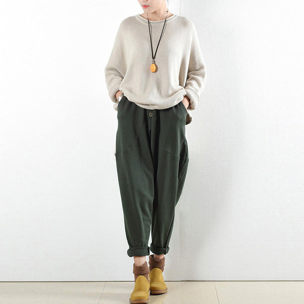 2025 winter pants green warm cotton carrot pants oversize elastic waist to 104cm