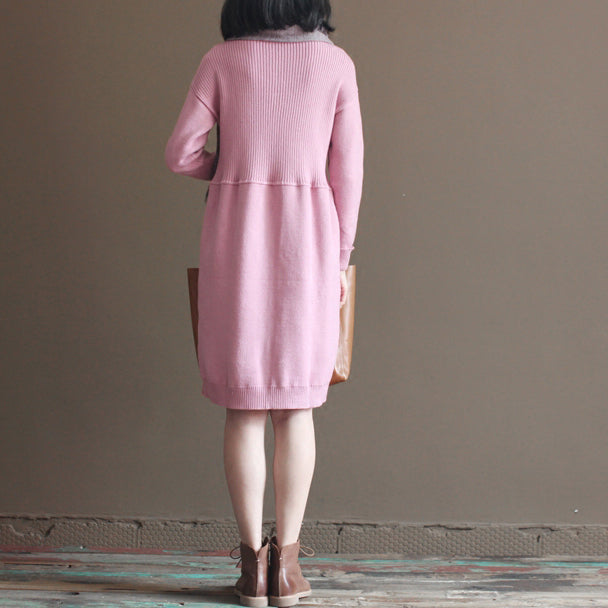 2025 winter pink rabbit woolen blended sweater dresses loose vintage knit dress