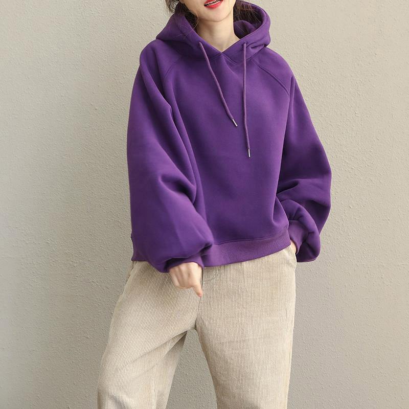 2025 Cute Yellow And Purple Brushed Hoodie Fleece For Women