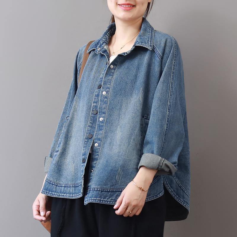 2025 autumn new casual denim blue cotton short coats plus size lapel collar wild tops coat