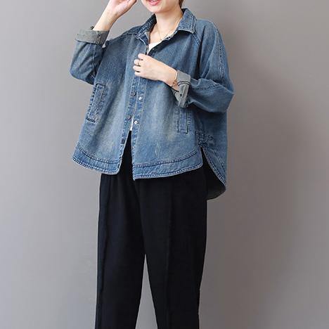 2025 autumn new casual denim blue cotton short coats plus size lapel collar wild tops coat