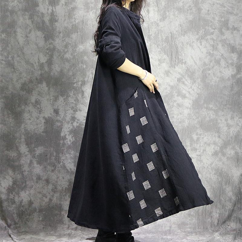 2025 black Plaid Coat trendy plus size stand collar patchwork Coats boutique pockets coats