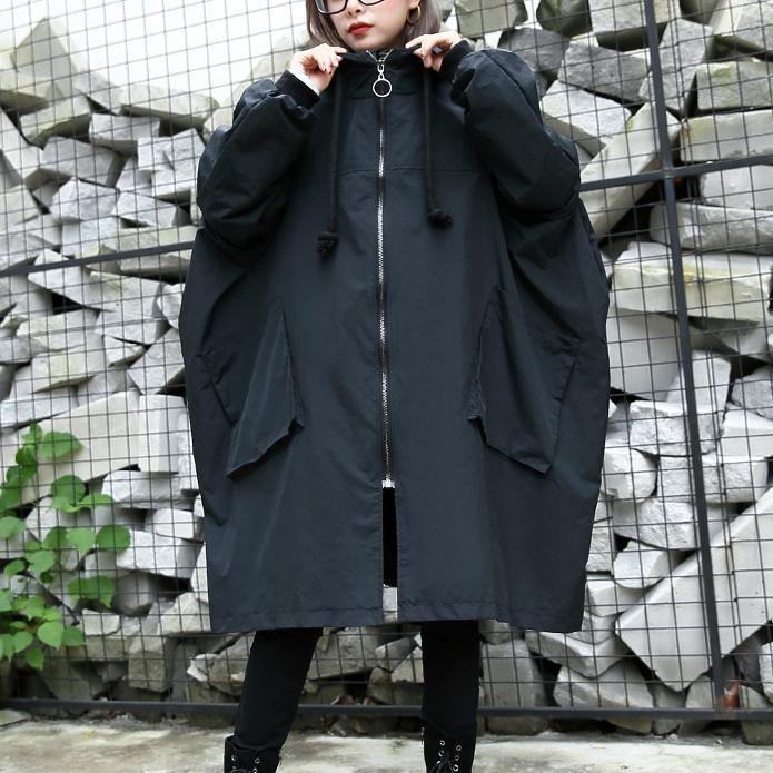 2025 black Winter coat trendy plus size hooded baggy zippered Coats women pockets coats