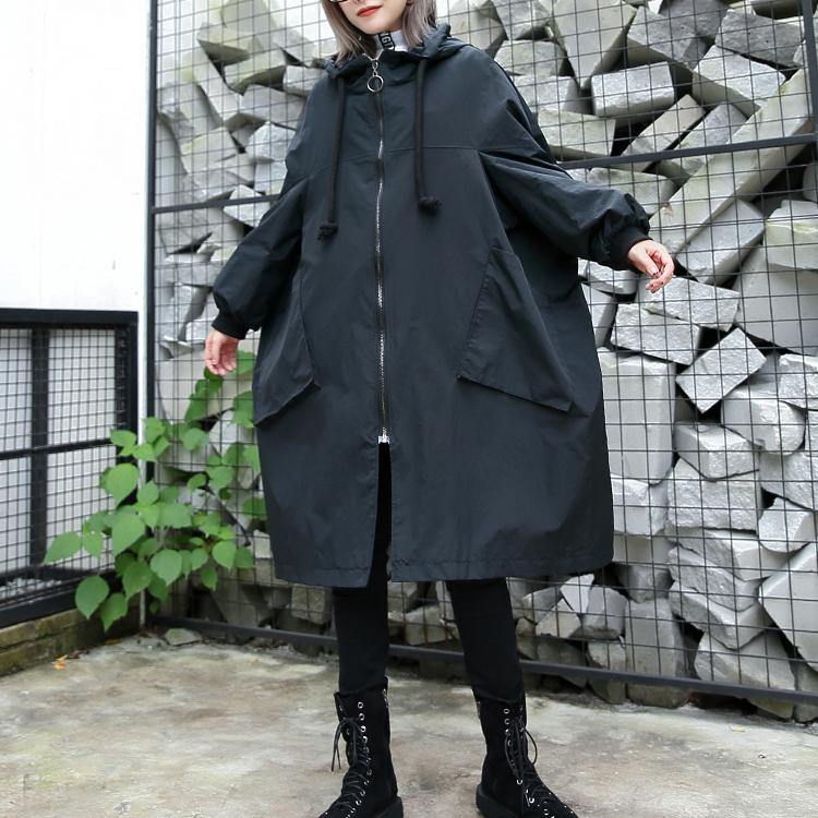 2025 black Winter coat trendy plus size hooded baggy zippered Coats women pockets coats