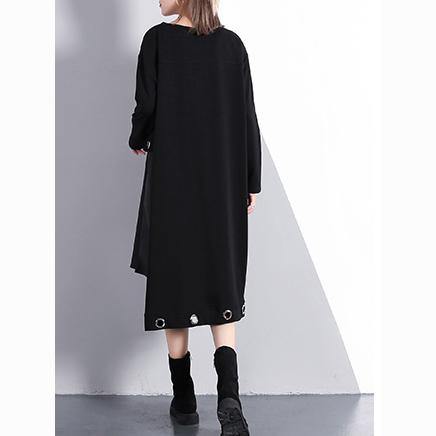 2025 black cotton blended oversize traveling dress two pieces asymmetric New O neck midi dress