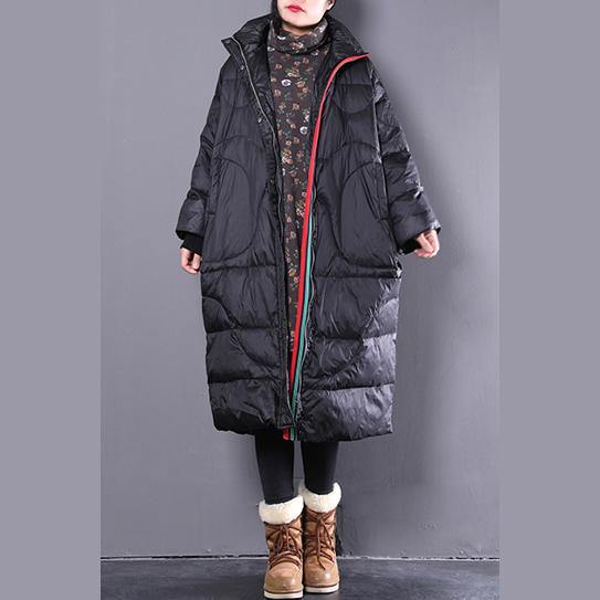 2025 black down coat casual stand collar down coat Elegant pockets zippered overcoat