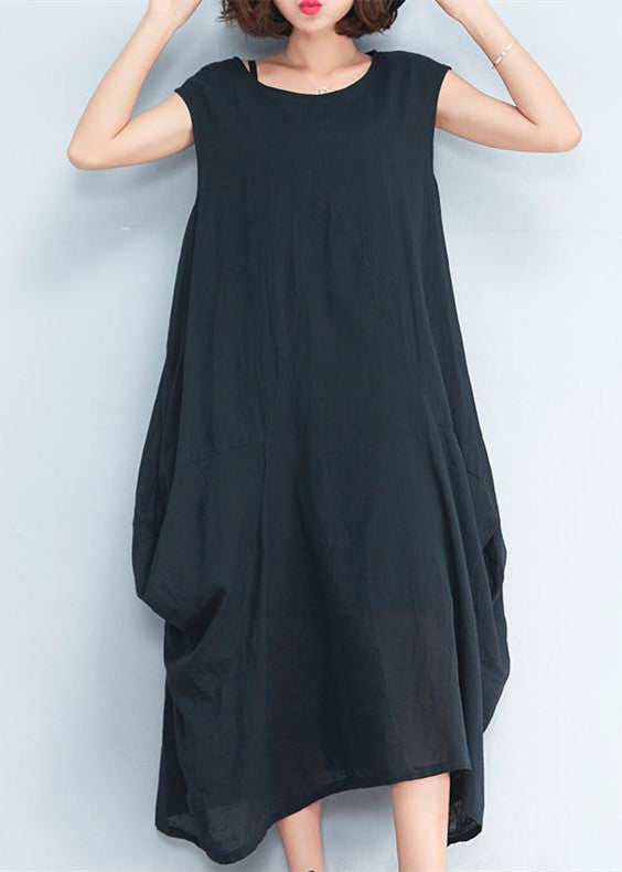 2025 black natural cotton polyester dress oversize sleeveless traveling dress Elegant kaftans