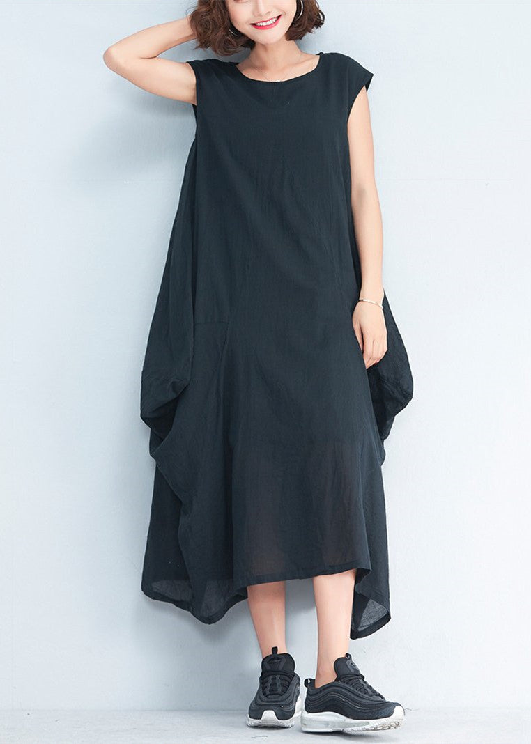 2025 black natural cotton polyester dress oversize sleeveless traveling dress Elegant kaftans