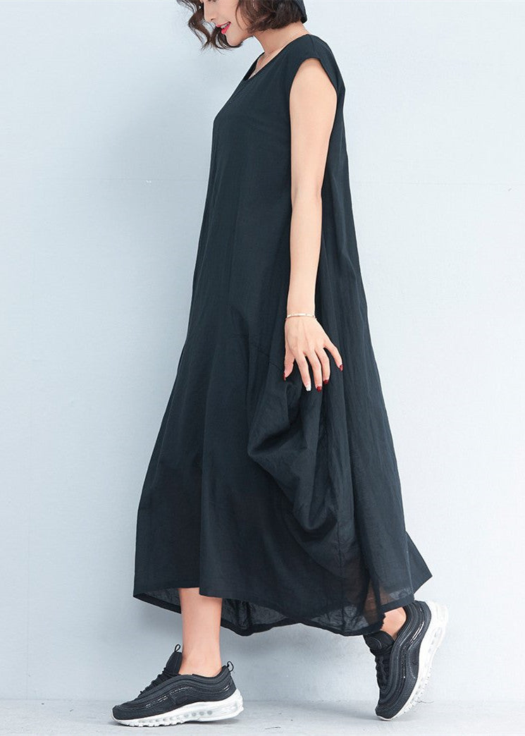 2025 black natural cotton polyester dress oversize sleeveless traveling dress Elegant kaftans