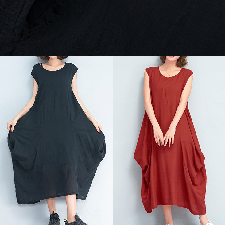 2025 black natural cotton polyester dress oversize sleeveless traveling dress Elegant kaftans