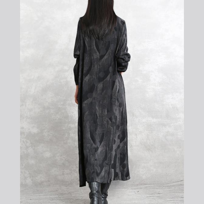 2025 gray dotted cotton blended caftans trendy plus size o neck pockets linen maxi dress casual long sleeve asymmetrical design caftans