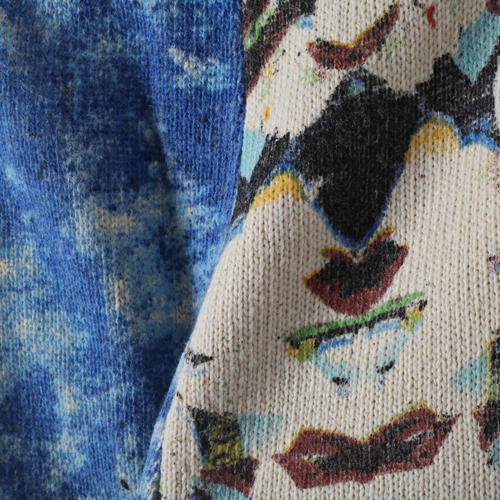 2018 new spring two pieces blue prints knit sweater and casual patchwork floral pants