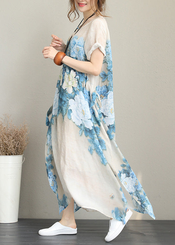 2025 Nude Prints Chiffon Maxi Dress Plus Size Asymmetric Chiffon Clothing Dresses New Short Sleeve Maxi Dresses