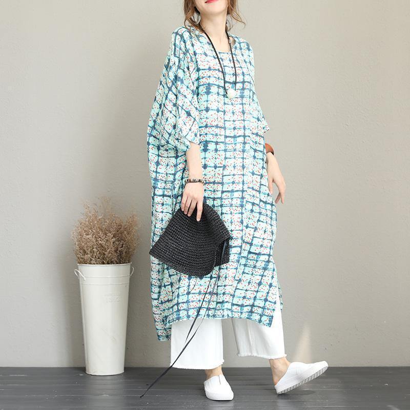 2018 prints linen caftans trendy plus size side open traveling dress boutique batwing sleeve linen caftans