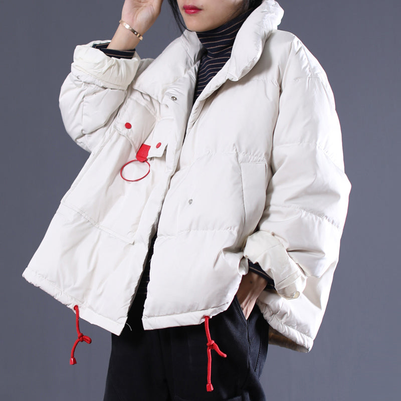 2025 white Outfits oversize stand collar thick quilted coat Elegant double breasted down coats