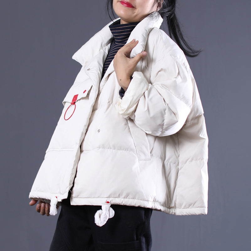 2025 white Outfits oversize stand collar thick quilted coat Elegant double breasted down coats