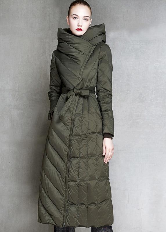 2025 Loose fitting womens parka hooded winter outwear black  tie waist down coat winter