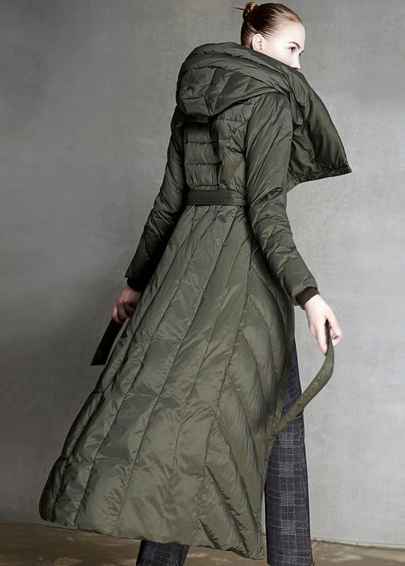 2025 Loose fitting womens parka hooded winter outwear black  tie waist down coat winter