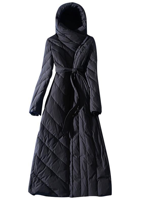 2025 Loose fitting womens parka hooded winter outwear black  tie waist down coat winter