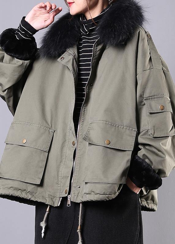 2025 army green casual outfit oversize snow jackets pockets faux fur collar winter coats